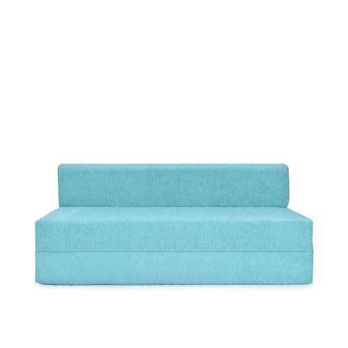 Image of Three Seater Sofa Cum Bed 5x6 Ft with Soft Foam Cushioning, Comfortable Foldable Sofa Bed for Living Room, Bedroom, Guest Room & Office(Sky Blue)