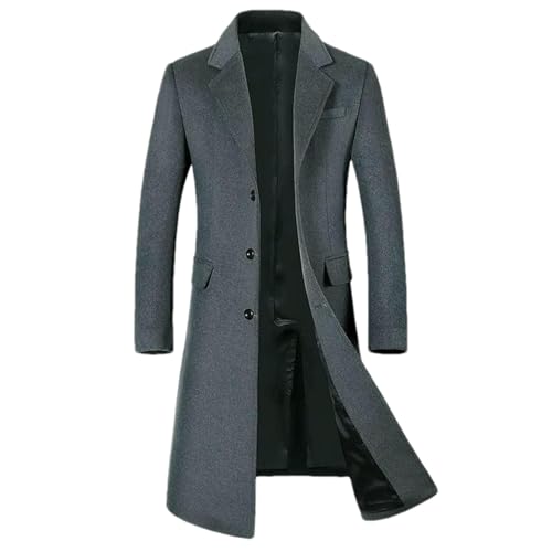 Manteau long en laine mélangée pour homme avec col rabattable élégant