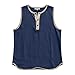 Cotton Linen Tank Tops for Men Color Block Sleeveless Muscle Workout Gym Henley Shirts Casual Button Down Slim Fit Tee Navy