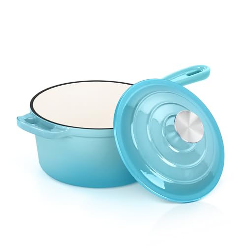 E-far Enameled Cast Iron Sauce Pan with Lid, 1 Quart