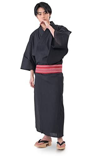 men's yukata summer kimono 2 piece set obi belt