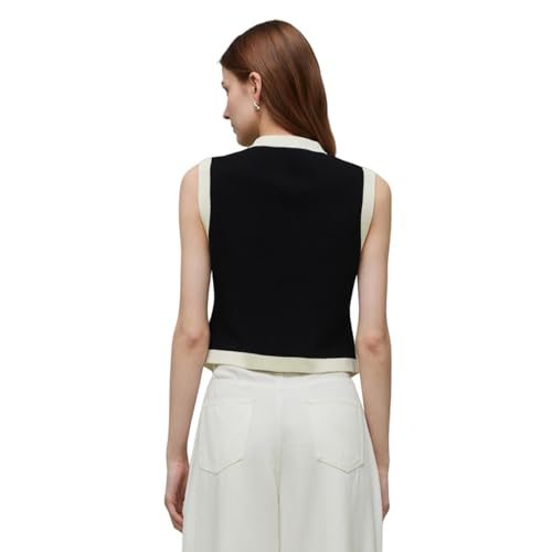 Image of Women's Striped Cropped Knit Vest - Sleeveless V Neck with Gold Buttons, Business Casual Multi-Season Layering Top