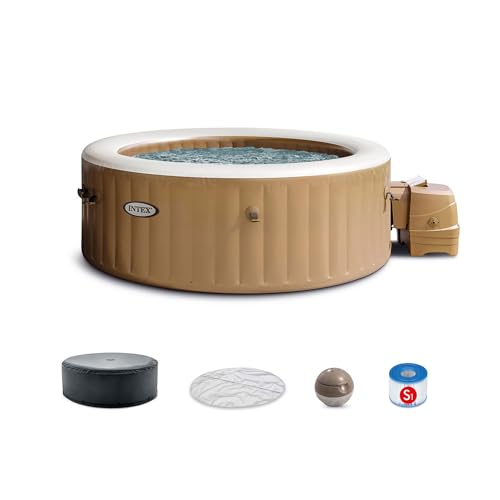 Image of INTEX PureSpa 4 Person Bubble Massage Inflatable Hot Tub Spa Bundled with Battery Powered Multicolor LED Light, and Adjustable Headrest (2 Pack)