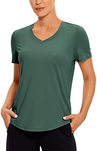 CRZ YOGA Womens Pima Cotton Short Sleeve Shirts V Neck T-Shirts Casual Workout Tops Gym Clothes