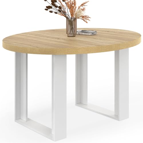 IDMarket - Table à Manger Fixe Ronde Phoenix 4 Personnes Bois et Blanc 110 cm