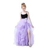Qmker Girls Long Tutu Skirts Princess Slit Dress Candy Color Tulle Maxi Floor Length for Birthdany Party Handmade (6, Light Purple)