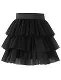 Noomelfish Little Girls Layered Tutu Skirt Ruffle Tiered Tulle Party Dance Skirts, Black, Size 9-10Years
