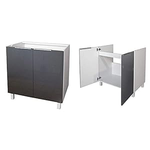 Berlenus Küchenunterschrank, mit 2 Türen, Grau Hochglanz, 80 x 52 & CP8HG Unterschrank Spülenschrank, 80 cm, glänzend, Grau