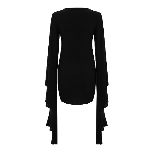 Robe médiévale longue en velours noir avec manches évasées de style victorien