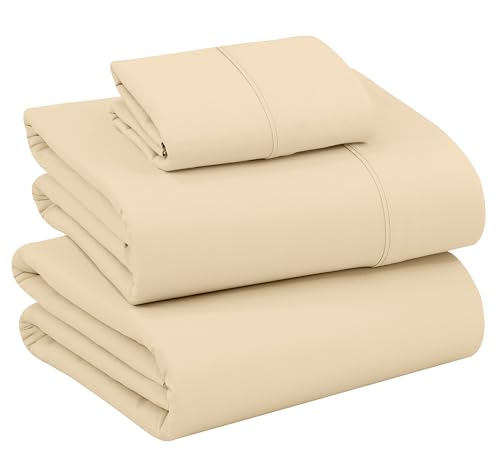 RUVANTI 100% Cotton Twin XL Sheet Sets, 3 Pieces, Soft & Breathable Percale Weave Bedding, Deep Pocket 16", Hotel Standard, Crisp Cool Feel, Durable, Perfect Size Dyed Sheets, Beige