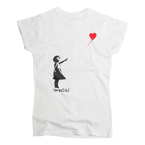 Nutees Banksy Girl Heart Shaped Balloon Damen T Shirt - weiß Small