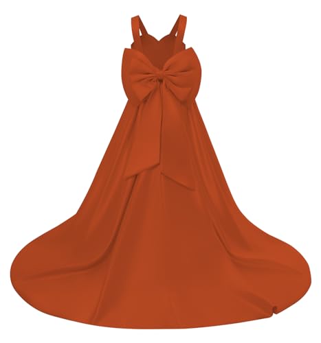 JISISANG Long Satin Flower Girl Wedding Dress Bridesmaid A-Line Party Dresses for Girls Princess Backless Pageant Prom Gown