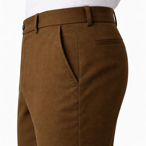 Image of Men's Chinos Stretchable Trousers with Expandable Waist - Lycra Cotton Blend Formal Casual Pants | Skin Friendly Solid Regular Fit