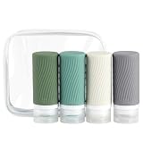 MoKo トラベルボトル 60ml 4本セット 詰め替え用 小分け瓶 シャンプーボトル 漏れない シリコン製 出張用 旅行用 携帯便利 収納ポーチ付き Green+Blue+Gray+White