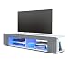 Vladon Mueble TV Movie, Cómoda TV con 4 Compartimentos Abiertos y Franjas Decorativas, Blanco Mate/Avola Antracita, incluida la iluminación LED Azul (134 x 29 x 39 cm)