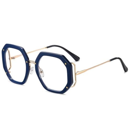 Lunettes de soleil rondes pour femmes à monture métallique transparente et verres bleus