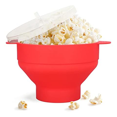 Popper de palomitas de maíz para microondas de silicona con tapa(rojo) Cover