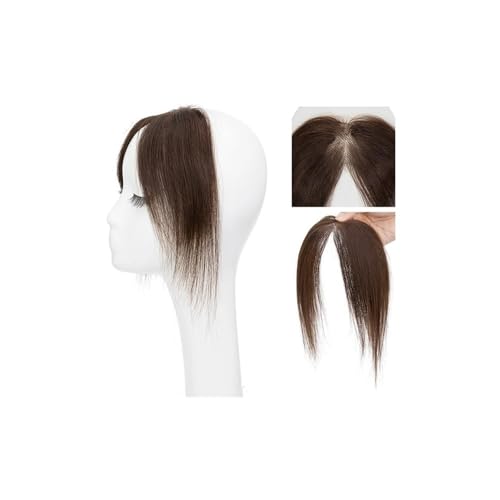 Flequillo lateral de pelo humano natural para mujer, parte media, flequillo falso, extensiones de clip, postizos invisibles, decoración para añadir volumen al cabello (marrón)