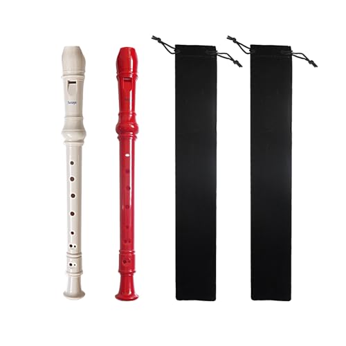 Farcaya 2-Piece Soprano Recorder Instrument for Beginners German Style C Key 8 Hole Descant with Clean Rods 2 Storage Cases (Red+White)