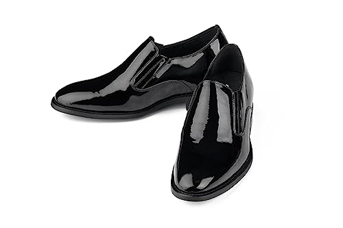 CALTO Men's Invisible Height Increasing Elevator Shoes - Black Patent Leather Slip-on Formal Dress Loafers - 2.8 Inches Taller - Y7402 - Size 8 D(M) US4