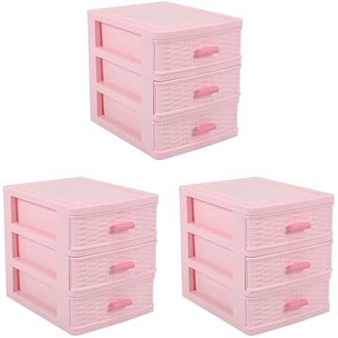 BTuregsau 3X Plastic Drawer Designed 3 Compartment Jewelry Storage Box Pink Cover