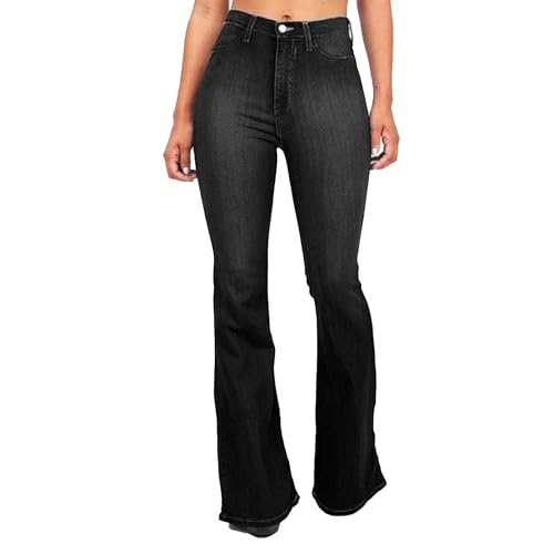 Women's Comfort Slim Fit Flare Jeans Classic Solid Outdoor Denim Pants Skinny Wide Leg Trendy Jeans (Black3,Small)