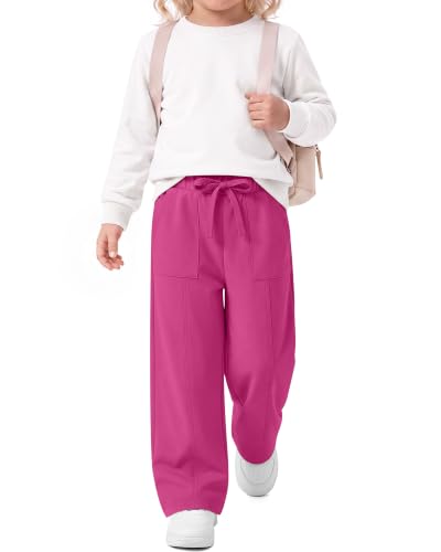 Image of Toddler Girls Wide Leg Pants | Baby Girls Sweatpants, Baggy Drawstring Pants with Pockets, Open Bottom Joggers, Back to School Trousers, for Kids 18M-5T