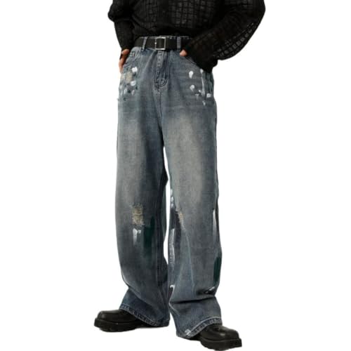 Men's Ripped Hip Hop Skater Trousers Baggy Y2k Printed Jeans Vintage Streetwear