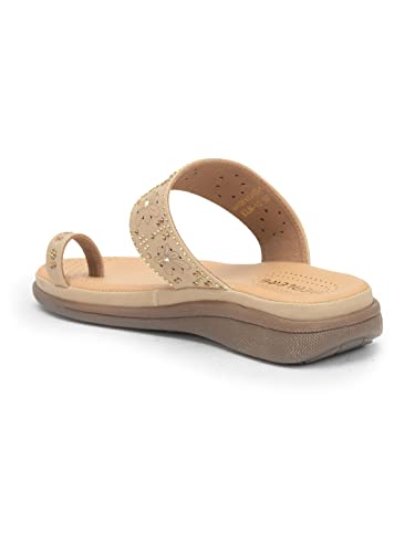Image of Liberty Healers ELN-12 Casual Toe Ring Slipper for Women - Beige & Peach | Slip-on /Flats Slippers - Durable and Lightweight | Comfortable and Soft Outsole for Everyday Wear - Cushioned Footbed