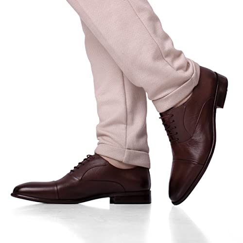 Mazaca Men's Cap Toe Oxford Hand Made Shoes, Closed Lacing, Shoes For Special Occasions, Leather Upper, Lining, Insole, Neolite Sole Brown, Size 8 Us #TOP5