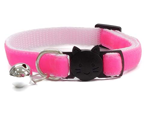 Velvet Cat Collars with Bell, Neon Pink Velvet, Cat Collar (14cm - 24cm)