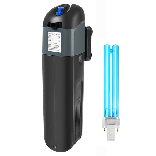 Image of AQUANEAT Aquarium Filter 9W with Spare UV Bulb Green Water Killer Submersible Pump Filter 211GPH for 150 Gallon Fish Tank