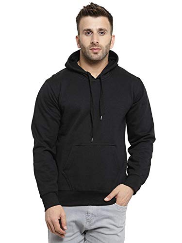 Image of Men's Cotton Hoodie Sweatshirt with NO Zip and with Inner Fleece - Black