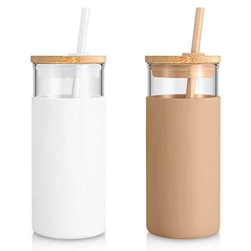 Image of Tronco 20 oz Glass Tumbler with Lids and Straws, Reusable Iced Coffee Cups