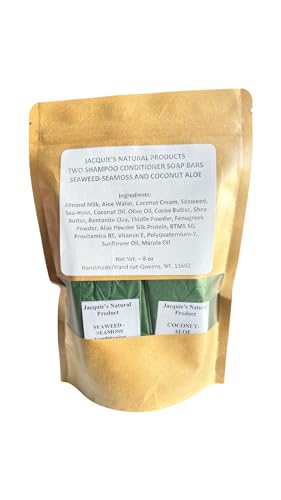Coconut Aloe and Sea-weed Sea-moss Conditioning Shampoo Bars - 2 Soap Bars - naturally strengthen and nourish hair and body, Pool and Ocean Soap, eco-friendly shampoo conditioner soap bars