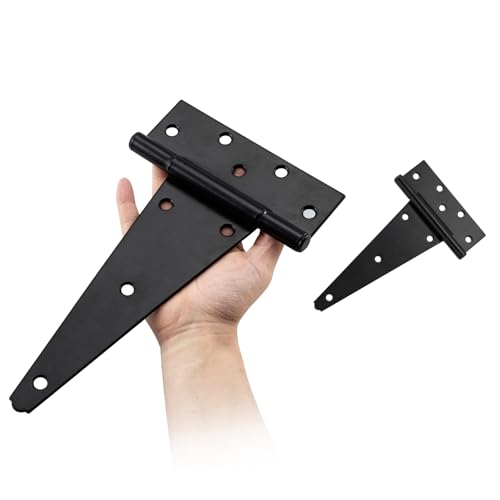 HOME MASTER HARDWARE 10 Inch T-Strap Heavy Duty Black Hinges for Outdoor Barns and Wooden Fences, 2Pack with Screws