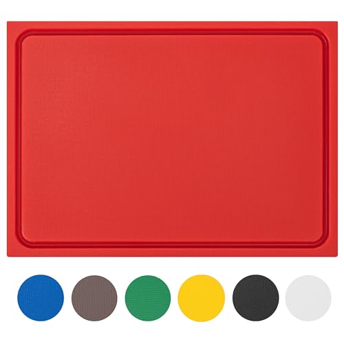 Muvell stabiles Schneidebrett Kunststoff | Rot, 60x40x2 cm | Spülmaschinenfest, EXTRA dick, messerschonend | Farben & Größen auswählbar | HACCP rohes Fleisch Küchenbrett | Schneidbrett mit Saftrille