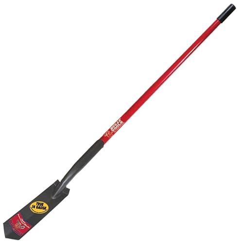 Bully Tools 14-Gauge 3-Inch Trench Shovel - Heavy-Duty Steel Blade with V-Shaped Design Long Fiberglass Handle Rust-Resistant Powder Coat & Rubber Grip for Landscaping Garden Task- 100% Made in USA