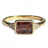 Amber Garnet Ring for Women – Gold Plated Square Cut Stone with CZ Accents, Vintage Style Statement Jewellery