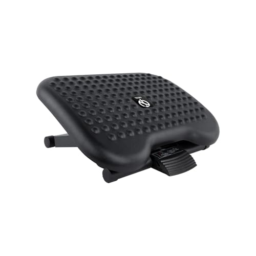 TOOQ TQFR0603 B   Reposapiés Ajustable en 3 Niveles de Altura e Inclinación, para Uso en Oficina y en Casa, Superficie Antideslizante, Color Negro