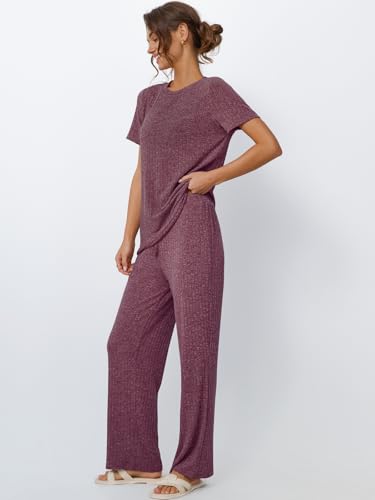 Image of LILLUSORY Womens Lounge Sets 2 Piece Matching Travel Outfits | Lightweight Ribbed 2 Piece Set, Breathable, Stretchy, Wrinkle-Resistant, Travel Ready, Versatile