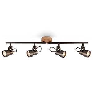 Briloner Leuchten – LED Ceiling Light Retro with Wood, 4-Bulb Ceiling Light Vintage, Warm White Colour Temperature, Adjustable LED Spotlight, Rustic Ceiling Spotlight, Grey Wood