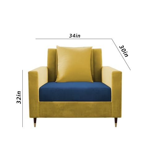 Image of Casaliving Garcia 1 Seater Sofa Set for Living Room (Blue Yellow Colour) Premium Fabric Sofa