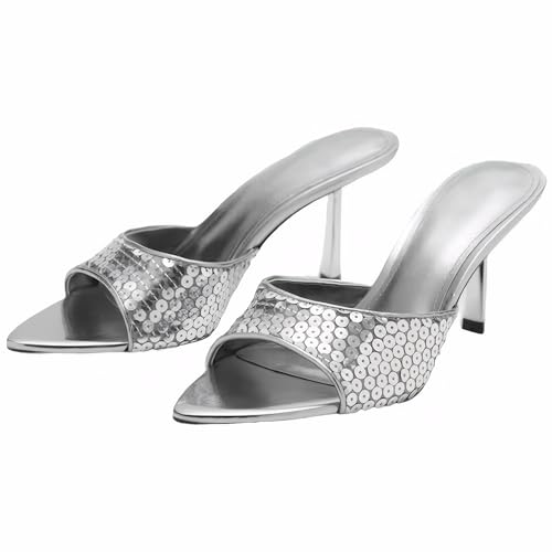 Image of YIYA Women's Open Pointed Peep Toe Mules Kitten Heels Stiletto High Heels Slide Sandals Summer Slip On Backless Dress Spring Summer Pumps Shoes
