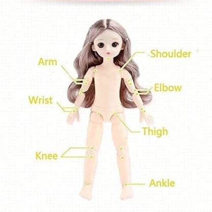 Image of Tickles Set Movable Jointed Cute Girl Brown Eyes Fashionable Doll Dangri Dress for Kids Girls (Size: 30 cm Color: Multicolor)