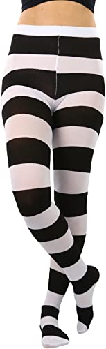 Image of ToBeInStyle Women's Wide Horizontal Contrast Stripe Tights Opaque Hosiery
