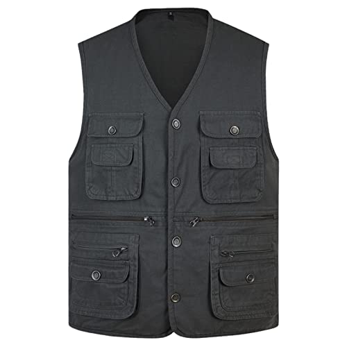 Chaleco de verano para hombre sin mangas con botones y bolsillos Kelsiop chaleco de pesca exterior