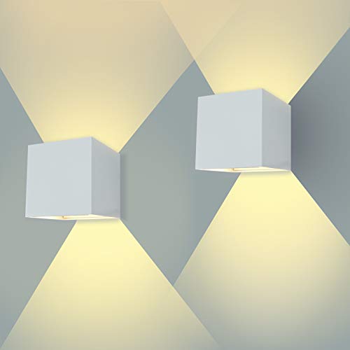 ENCOFT 2pcs 12W Applique Esterno COB LED Moderno, Lampada da Parete per Interno Esterno Applique da Parete Luce Bianco Caldo 3000K, Alluminio Angolo Su e Giù Regolabile IP67 Impermeabile Bianco