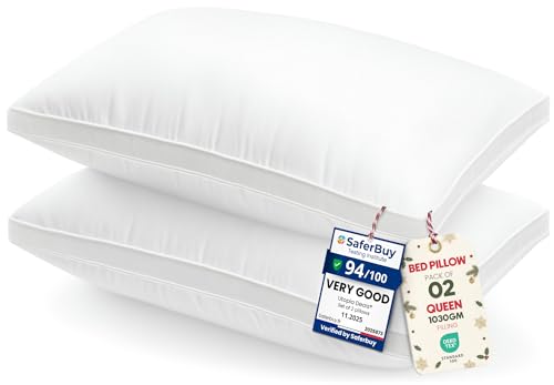 Utopia Bedding Pillows 2 Pack Queen Size, (White) Luxury Hotel Quality Pillows, Brushed Fabric, Bed Pillow for Back, Stomach or Side Sleepers - 18 x 26 inch / 45 x 66 cm