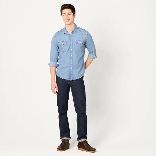 Image of Amazon Essentials Men's Slim-Fit Long-Sleeve Denim Western Style Cotton Shirt with Snap Buttons, Lightweight